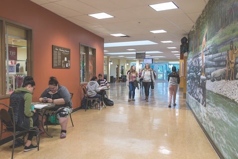 Students walking in halls of Williams Lake campus