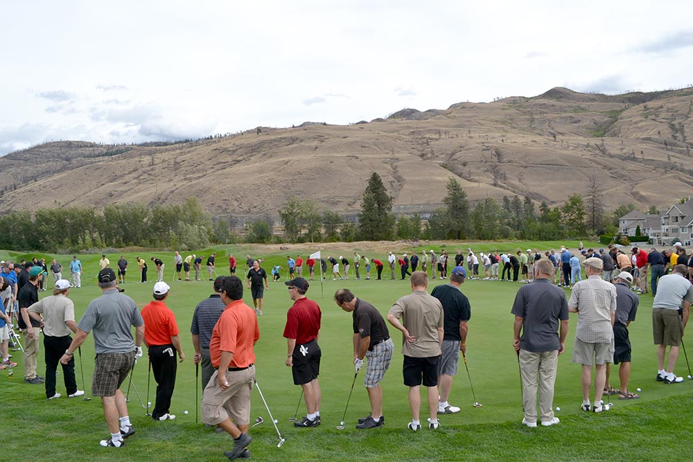 Main shot of golfers