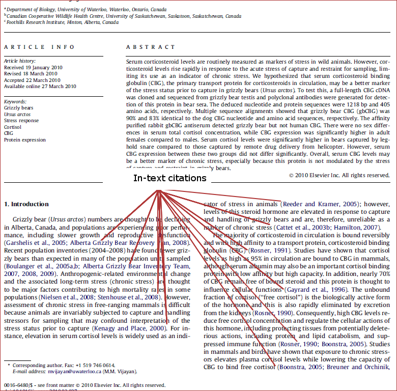 Example of an article page with in-text citations highlighted