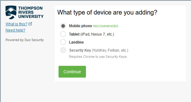 Step Two Choose Your Authentication Device Typ