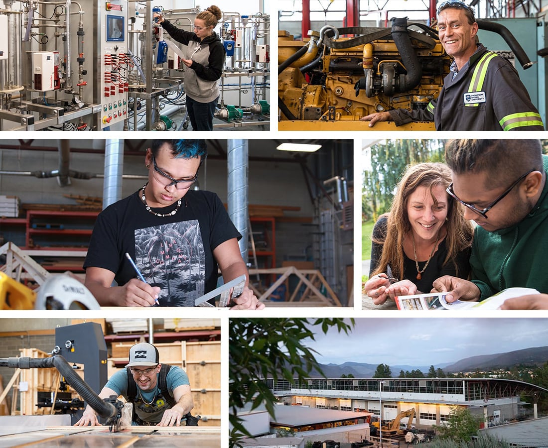 Montage of trades students, instructors, and locations