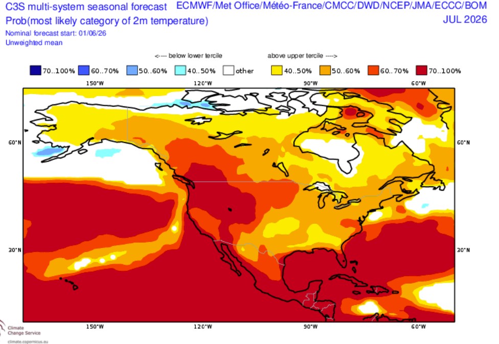 C3S temperature forecast for July 2026.