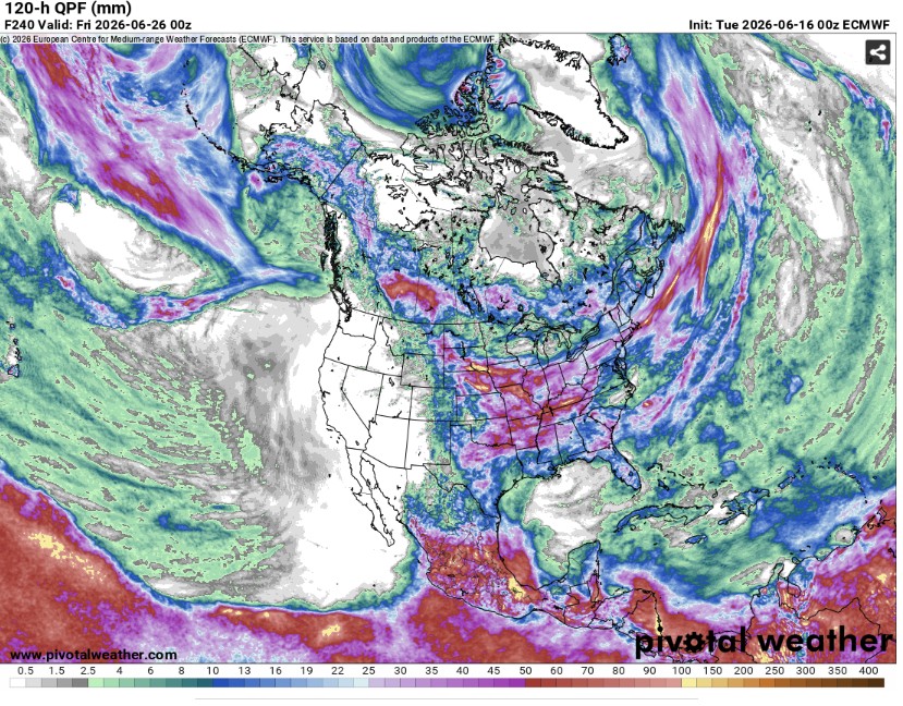 Precipitation amounts forecast for June 21st-25th, 2026.