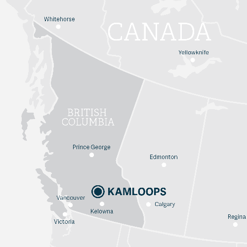 Map describing location of Kamloops in relation to the rest of Western Canada