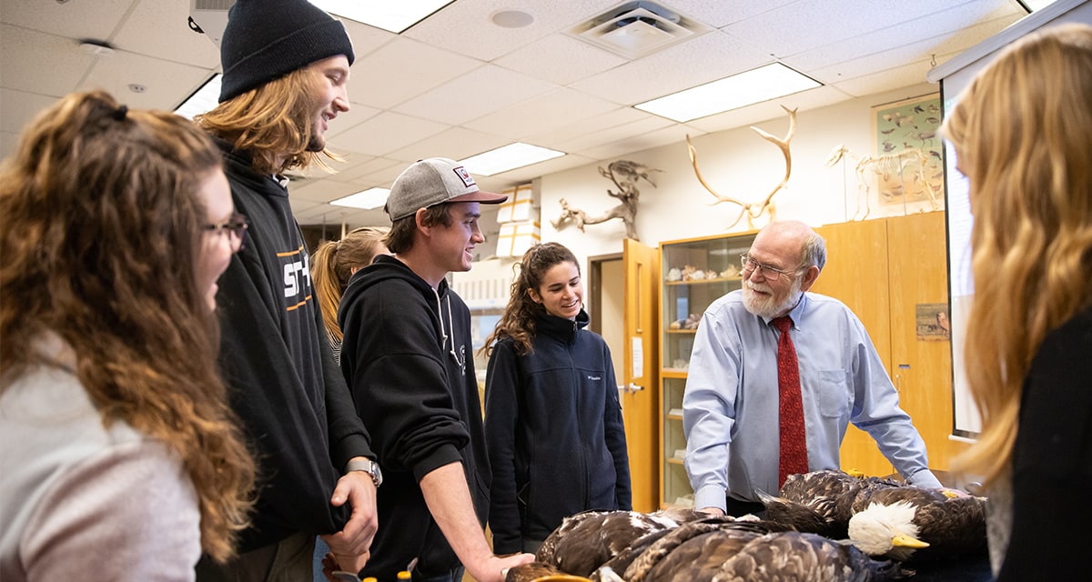 Students talking to instructor about taxidermy